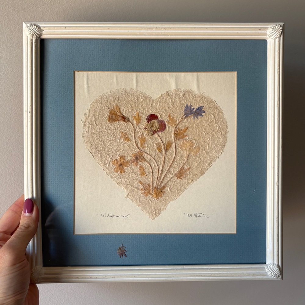 Vtg Handmade Pressed Floral Wall Art “Wildflowers” Cottagecore Artwork